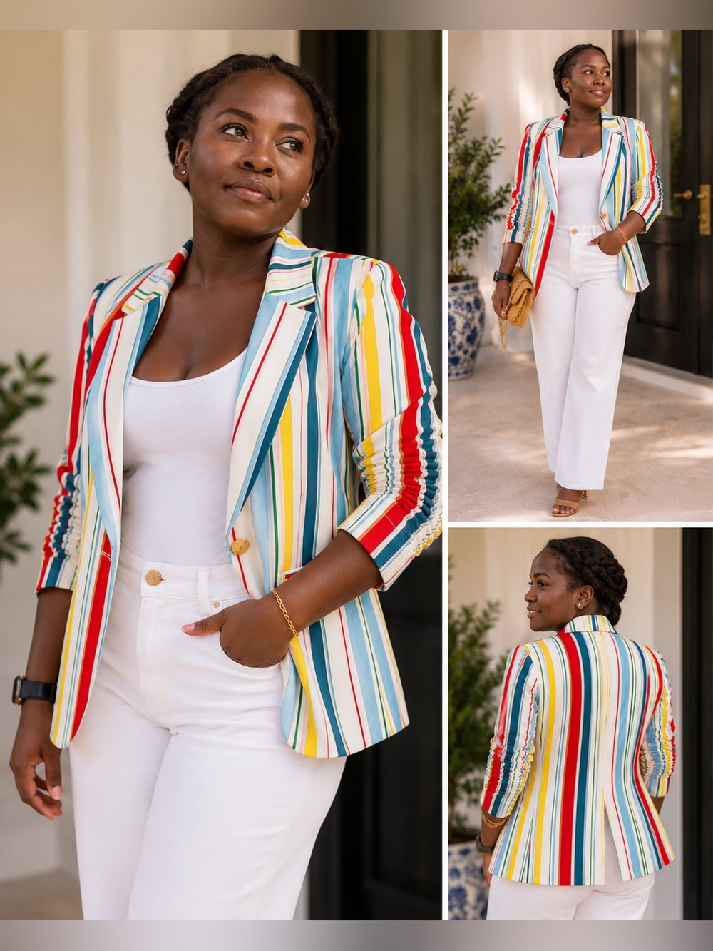 XOXO Women's Colorful Striped Blazer